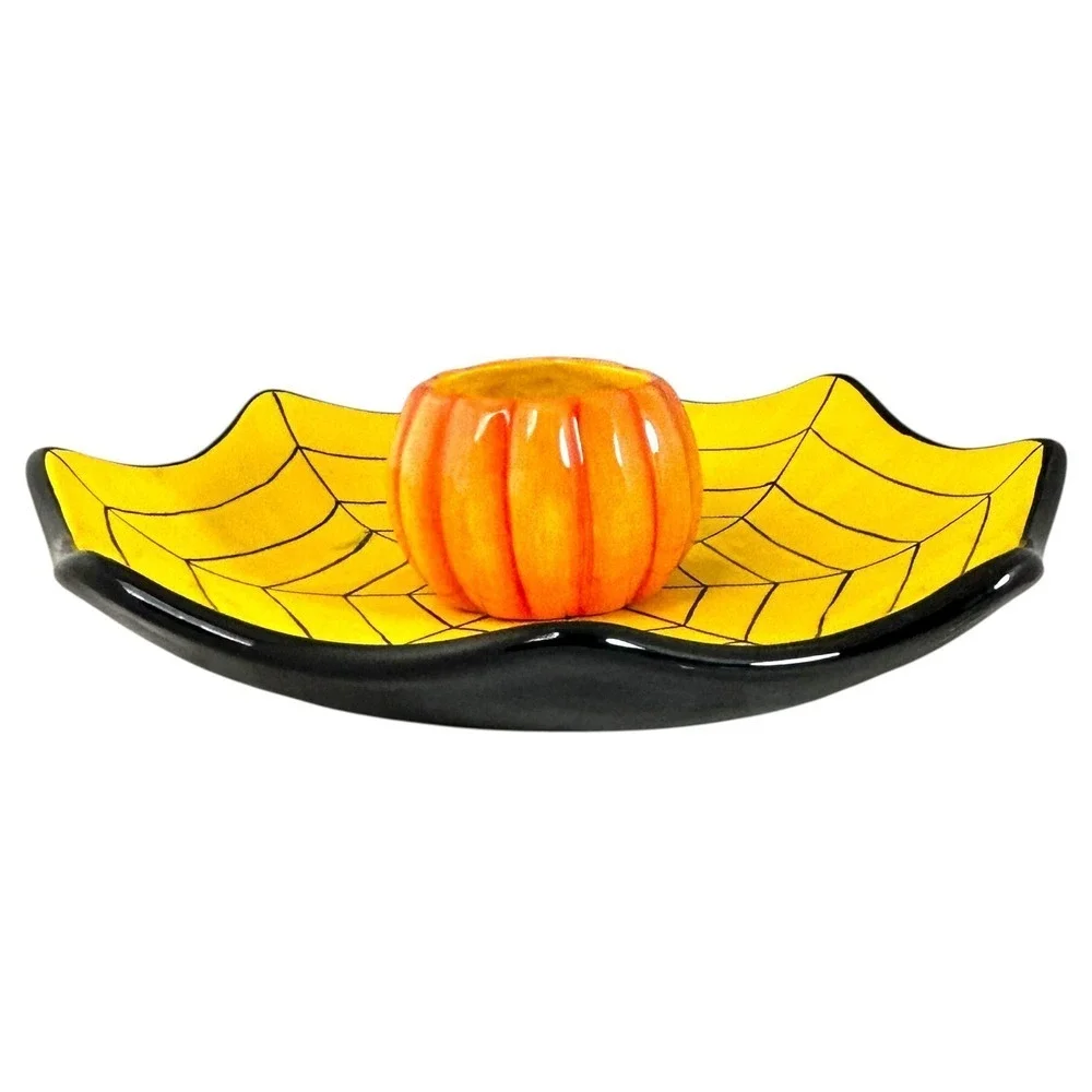 Dennis East Halloween Jack-o-Lantern Spiderweb Candy Dish‎ Chip & Dip Bowl 2005